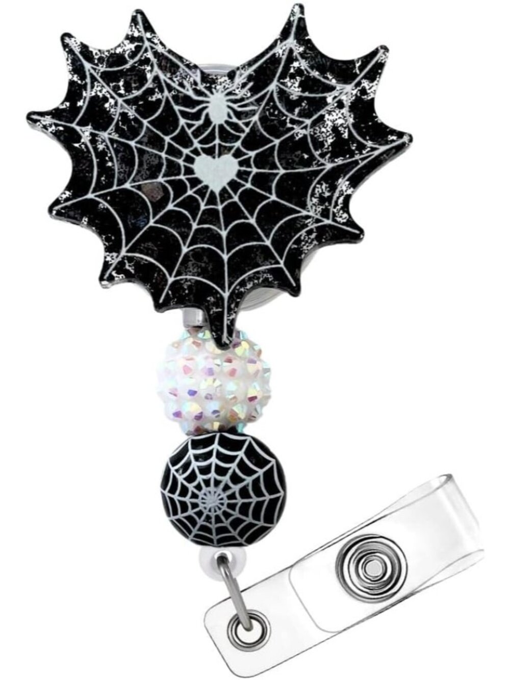 Spider Web Heart Badge Reel Cute Halloween Ghost Spooky Retractable ID Holder Cl